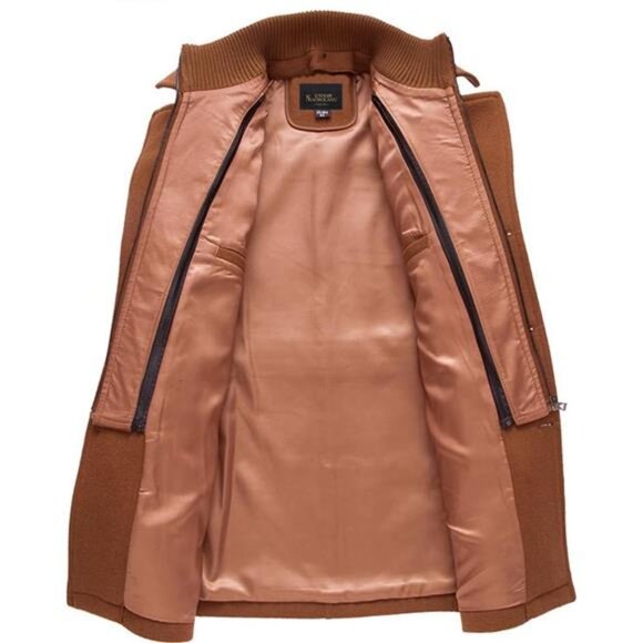 Men's Stand Collar Wool-Blend Classic Pea Coat with Removable Inner Collar - Picture 3 of 8